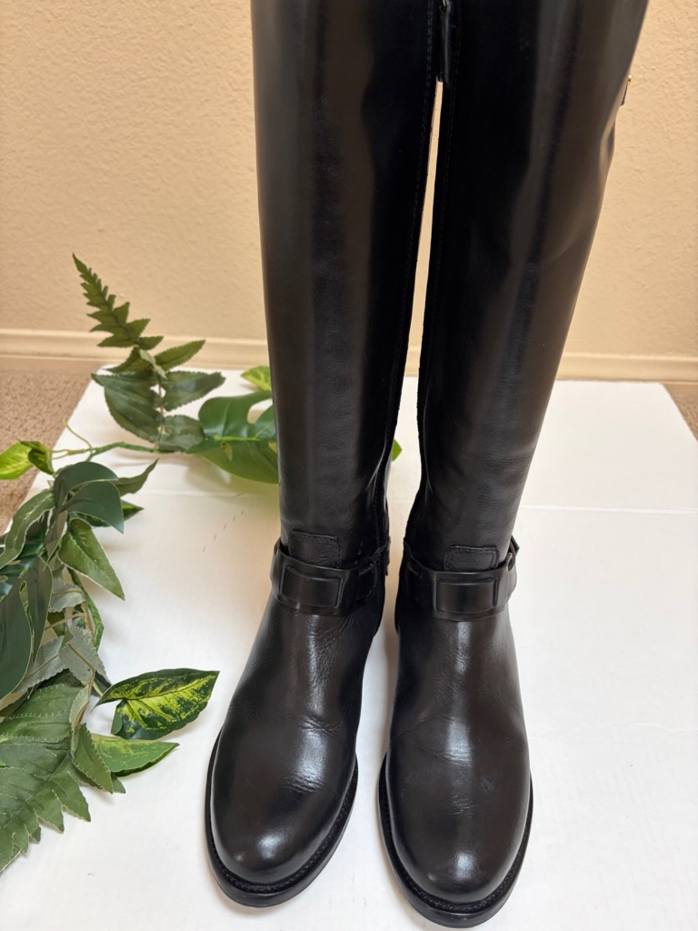Tory Burch Colton Black Leather Riding Boots